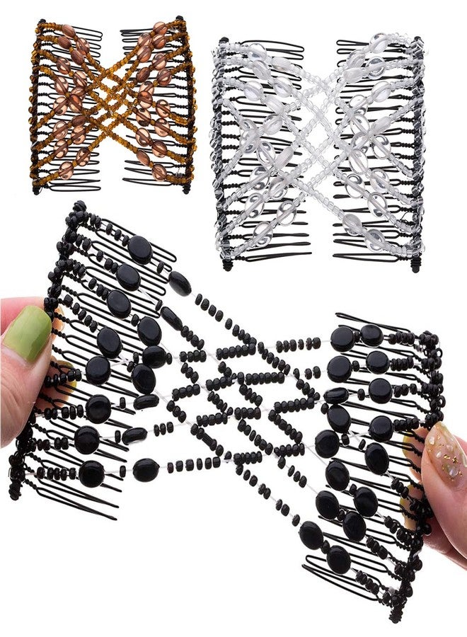 Ruihfas 3Pcs Magic Easy Stretchy Hair Comb Beaded Double Combs Elastic Hair Clips Hairstyle Bun Maker for Women - Image 1