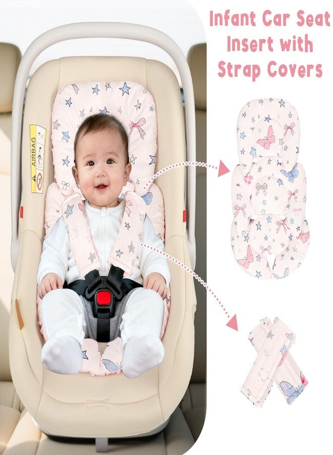 GFU Infant Car Seat Insert Head and Body Support, Reversible Newborn Insert for Carseat with Strap Pads, Soft Stroller Cushion Pillow Insert for Boys and Girls, Fits for Stroller, Swing，Pink - Image 4