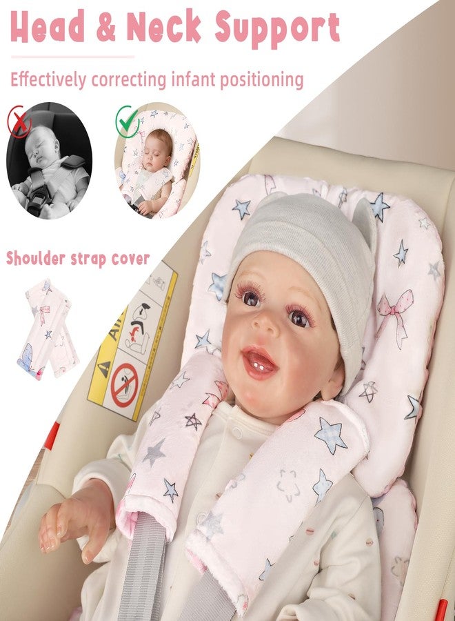 GFU Infant Car Seat Insert Head and Body Support, Reversible Newborn Insert for Carseat with Strap Pads, Soft Stroller Cushion Pillow Insert for Boys and Girls, Fits for Stroller, Swing，Pink - Image 2