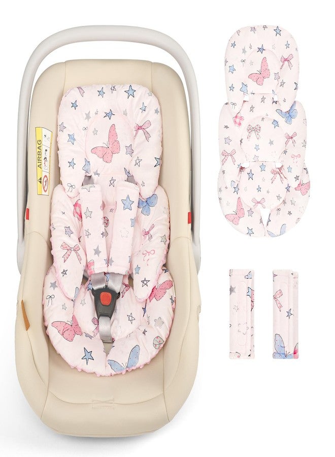 GFU Infant Car Seat Insert Head and Body Support, Reversible Newborn Insert for Carseat with Strap Pads, Soft Stroller Cushion Pillow Insert for Boys and Girls, Fits for Stroller, Swing，Pink - Image 1