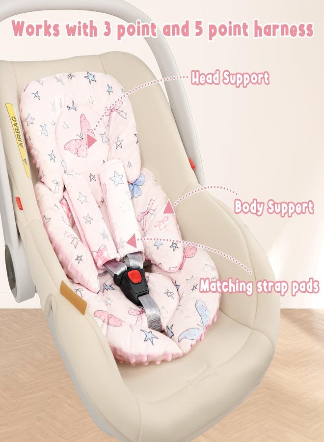 GFU Infant Car Seat Insert Head and Body Support, Reversible Newborn Insert for Carseat with Strap Pads, Soft Stroller Cushion Pillow Insert for Boys and Girls, Fits for Stroller, Swing，Pink - Image 3