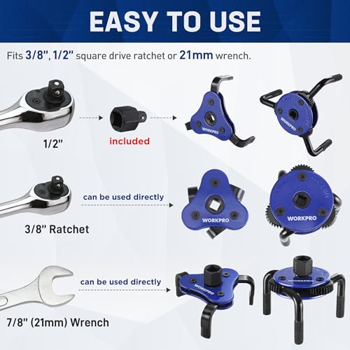 WORKPRO Universal Oil Filter Wrench & Removal Tool, Adjustable Oil Filter Change Set, Ideal for Engine, Conduit, & Fittings - Image 3