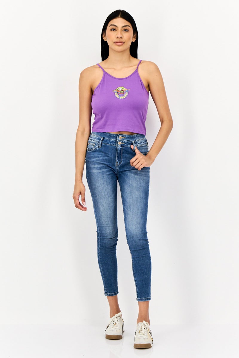 Only x Spongebob Squarepants Women U-Neck Graphic Print Tank Top, Purple - Image 3