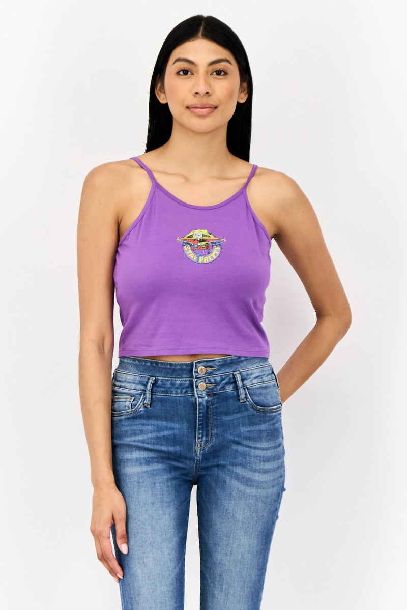 Only x Spongebob Squarepants Women U-Neck Graphic Print Tank Top, Purple - Image 1