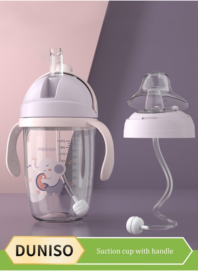 DUNISO Baby Sippy Cup, spill proof cup, grip training cup, with duckbill lid, 360 ° gravity ball design, suitable for babies over 6 months old, 270ml，7.5*15cm, purple  - Image 1