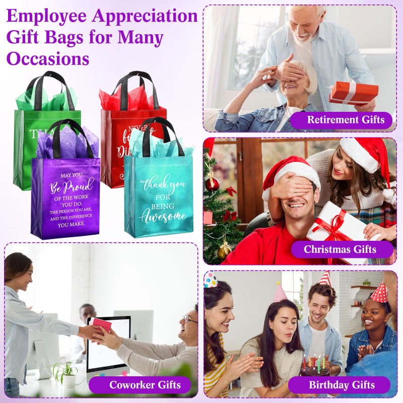 Tellingyou 24 Pieces Employee Appreciation Gift Bags Thank You Reusable Gift Bags with Tissues 8 x 4 x 10 Inch for Teacher Coworker Employee - Image 5