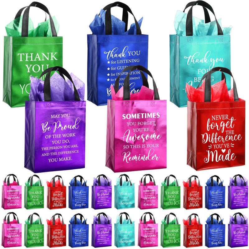 Tellingyou 24 Pieces Employee Appreciation Gift Bags Thank You Reusable Gift Bags with Tissues 8 x 4 x 10 Inch for Teacher Coworker Employee - Image 1