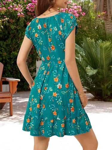 HUHOT Spirng Sundresses for Women Over 50 Beach Country Concert Easter Sun Dress Seniors Vestidos De Vera Green Floral Ruffle Casual Teens Summer Fit and Flare Petite Sundress Mini Flower - Image 3