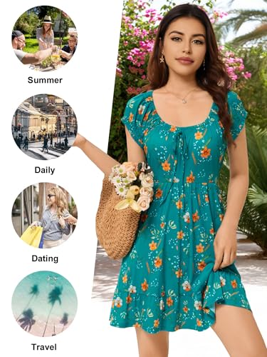 HUHOT Spirng Sundresses for Women Over 50 Beach Country Concert Easter Sun Dress Seniors Vestidos De Vera Green Floral Ruffle Casual Teens Summer Fit and Flare Petite Sundress Mini Flower - Image 5