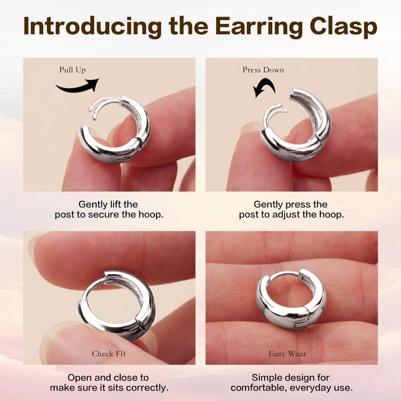 Poxtex 925 Sterling Silver Thick Chunky Huggie Hoop Earrings for Women, Hypoallergenic Small Cartilage Hoops Stacks, Lightweight Dainty Jewelry Set for Multiple Piercings 4 Pairs 6/8/10/12mm - Image 5