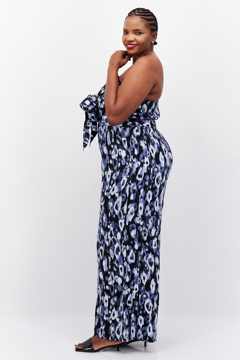 Nina Parker Women Plus Size Allover Print Strapless Wide Leg Jumpsuit, Black  - Image 3