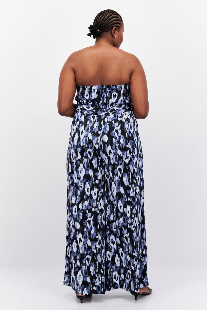 Nina Parker Women Plus Size Allover Print Strapless Wide Leg Jumpsuit, Black  - Image 4