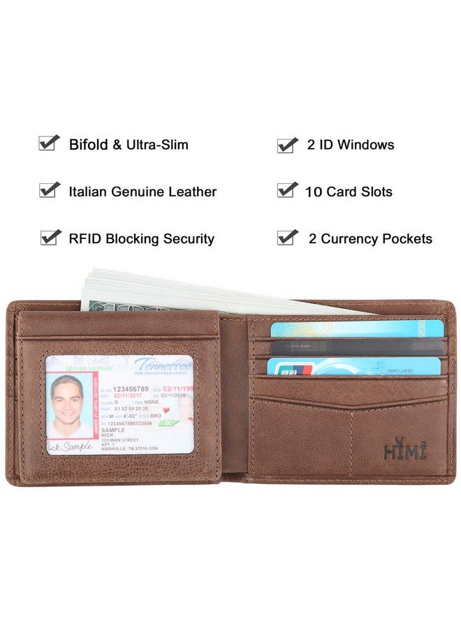 هيمي محفظة رجالية - محفظة أنيقة ثنائية الطي من الجلد الطبيعي مزودة بخاصية حجب RFID مع نافذتين لبطاقة الهوية (لون القهوة) - Image 2