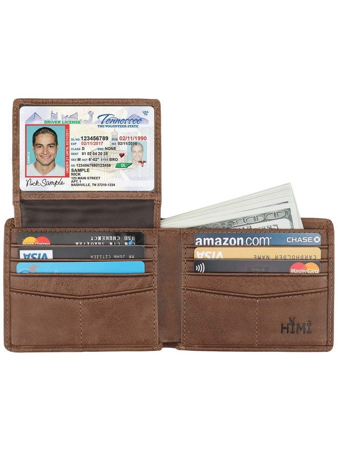 هيمي محفظة رجالية - محفظة أنيقة ثنائية الطي من الجلد الطبيعي مزودة بخاصية حجب RFID مع نافذتين لبطاقة الهوية (لون القهوة) - Image 3