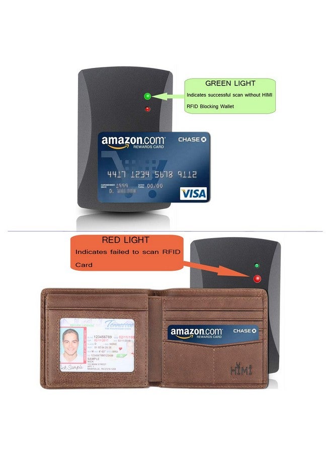 هيمي محفظة رجالية - محفظة أنيقة ثنائية الطي من الجلد الطبيعي مزودة بخاصية حجب RFID مع نافذتين لبطاقة الهوية (لون القهوة) - Image 4