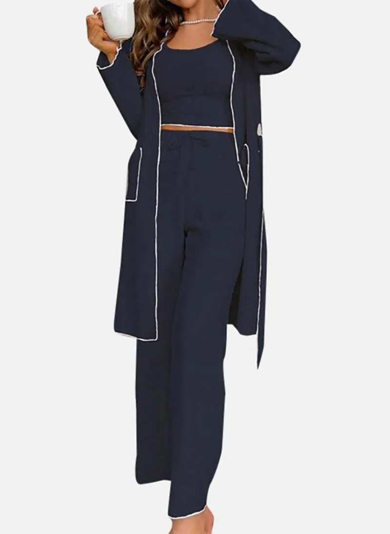 YUNIQEE Blue Solid Pyjamas,Robe & Crop Top
