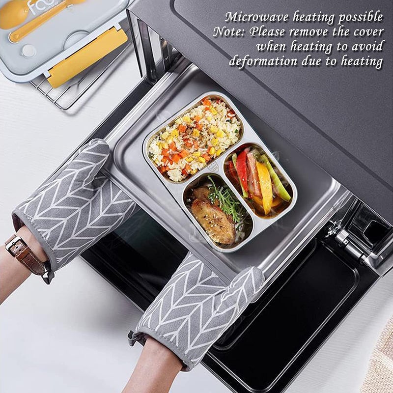 Brand Conquer صندوق غداء 3 أقسام مقاوم للتسرب خالي من BPA من الفولاذ المقاوم للصدأ للمدرسة، صندوق غداء للمدرسة والمكتب مع شوكة وملعقة وزوج من عيدان الطعام (أزرق، 3 أقسام) - Image 4