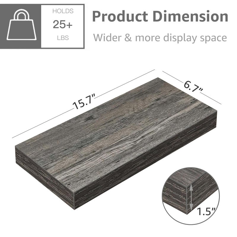 QEEIG Floating Shelves for Wall Bathroom Shelf Bedroom Kitchen Living Room Hanging Book Shelves Small Farmhouse Decor 16 inch Set of 3, Grey (015-GY3) - Image 3