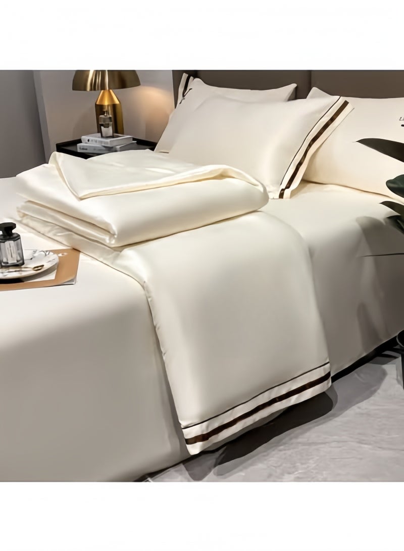 CCOVERY Satin Bed Sheets Soft 4Pcs Sheet Set Cooling Silk Bedding Set with Deep Pocket Fitted Sheet Quilt Cover and Pillowcase White 200*230cm  - Image 5