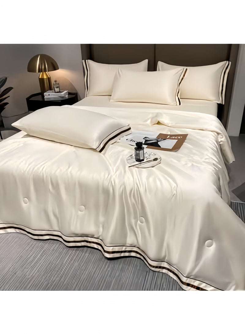 CCOVERY Satin Bed Sheets Soft 4Pcs Sheet Set Cooling Silk Bedding Set with Deep Pocket Fitted Sheet Quilt Cover and Pillowcase White 200*230cm  - Image 1