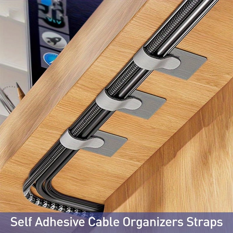 Serplex Serplex 20Pcs Cable Organizers Nylon Cable Organizers Straps 354 Self Adhesive Hook and Loop Cable Ties Under Desk Cable Holders Cable Organizers Cable Straps for USB Cables Wires Power Cords  - Image 2