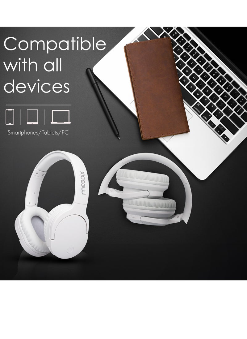 moodix Moodix KO23BT1100W Wireless Bluetooth On-Ear Headphones, iPhone and Android Compatible, White  - Image 5