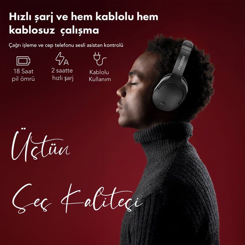 moodix Bluetooth Wireless Over-Ear Headphones, 18H Playtime, Fast Charging, Noise Cancellation, Foldable Design, 3.5mm Audio Jack, Hands-Free Mic & Voice Assistant - Image 5
