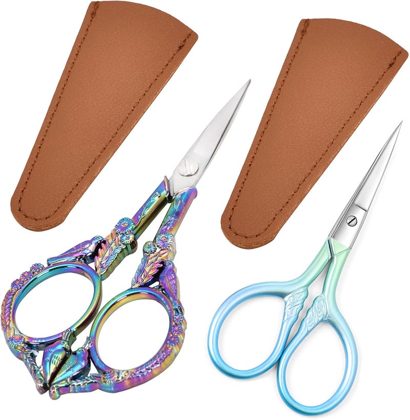 Lobodt 2PCS Vintage Style Scissors - Small Vintage Sharp Detail Shears for DIY Craft, Sewing, Artwork,scissors yarn Needlework Yarn, Fabric Cutting, Thread Snips Color Titanium - Image 1