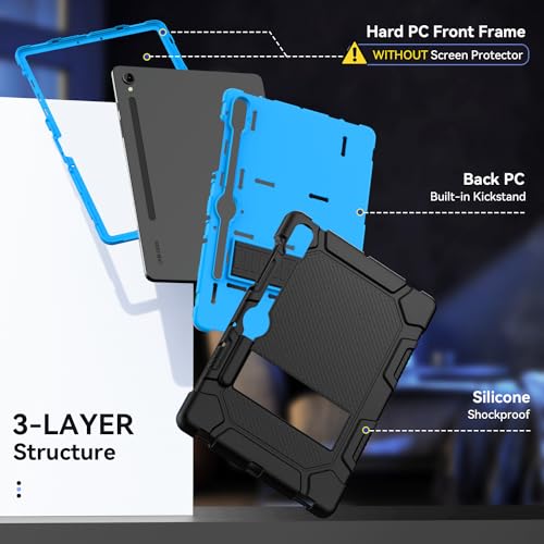 Cantis Case for Samsung Galaxy Tab S10 FE/ S9 FE 5G 10.9 Inch/Galaxy Tab S9 11 Inch 2023, Heavy Duty Shockproof Tablet Case Support S Pen, Black+Blue+Black - Image 4