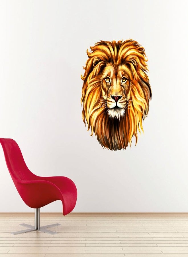 Akki Wold Yellow Gabar Lion Head Wall Sticker for Living Room, Kids Room, Office Size - (34CM X 30CM) - Image 1