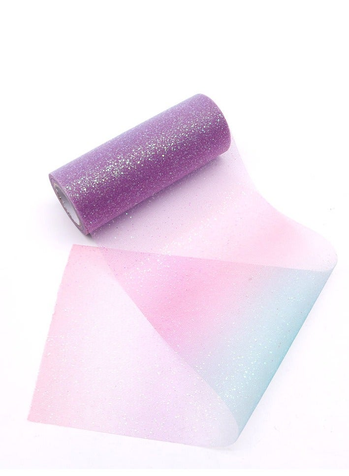Generic 10 Yards Rainbow Glitter Tulle Roll Netting Fabric Ribbon Craft Ribbon for Table Runner Chair Sash Bow Mini Tutu Skirt (Dark)  - Image 1