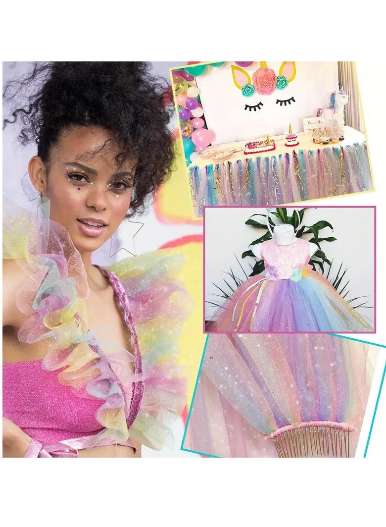 Generic 10 Yards Rainbow Glitter Tulle Roll Netting Fabric Ribbon Craft Ribbon for Table Runner Chair Sash Bow Mini Tutu Skirt (Dark)  - Image 3