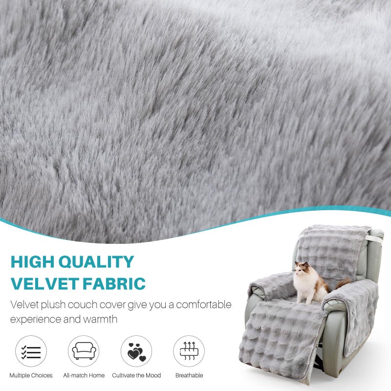 LiveGo Thick Rabbit Plush Recliner Slipcover 23 Inches Chair Covers Lazy Boy Recliner Chair Cover Quilted Cover for Recliner Chairs and Furniture - Image 4
