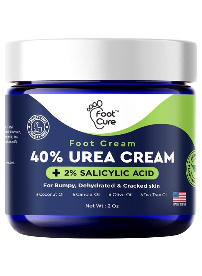 Foot Cure Tea Tree Oil Foot Cream - Moisturizing Athletes Foot Care For Dry Cracked Feet Cream - Heel & Callus Removal, Toenail Treatment, Ringworm Itchiness Relief - Made in USA (Foot Cream, 2 Ounce (Pack of 1 - Image 1