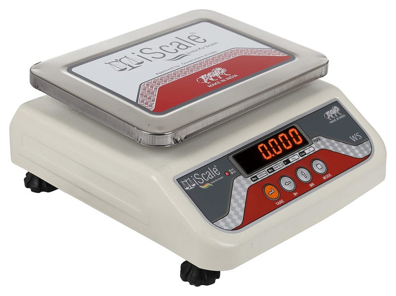 iScale i-03 30kg x 1g Digital Table Top Weighing Scale with Front and Back Red Double Display, Small Stainless Steel Pan, 7x9" (Off-White) - Image 1