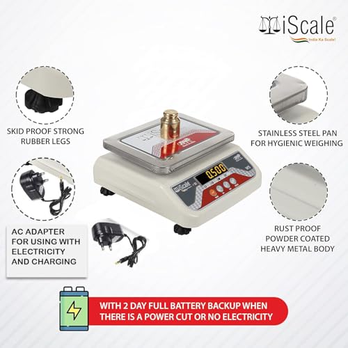 iScale i-03 30kg x 1g Digital Table Top Weighing Scale with Front and Back Red Double Display, Small Stainless Steel Pan, 7x9" (Off-White) - Image 4