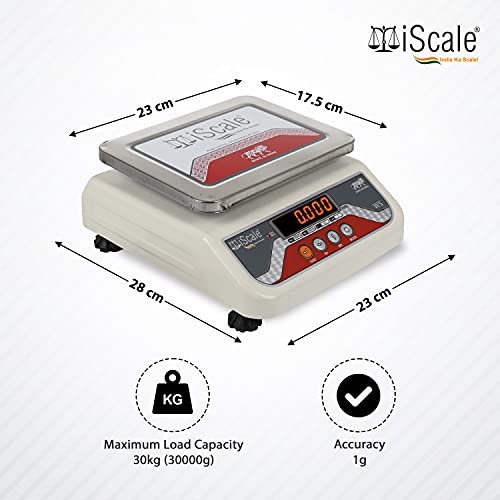 iScale i-03 30kg x 1g Digital Table Top Weighing Scale with Front and Back Red Double Display, Small Stainless Steel Pan, 7x9" (Off-White) - Image 2