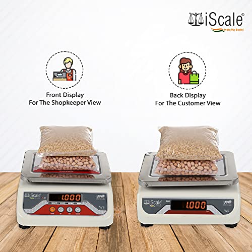 iScale i-03 30kg x 1g Digital Table Top Weighing Scale with Front and Back Red Double Display, Small Stainless Steel Pan, 7x9" (Off-White) - Image 5