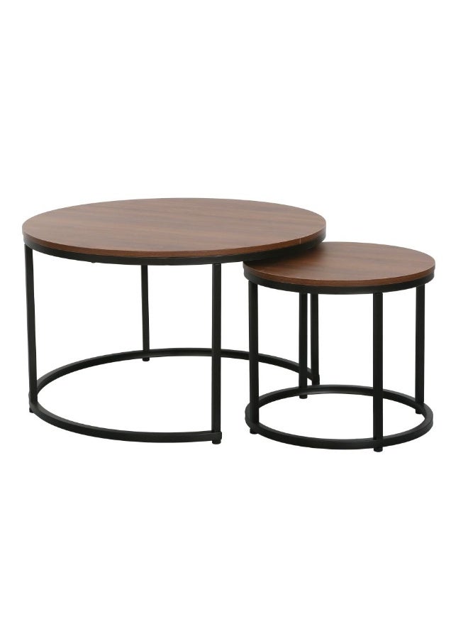 DANUBE HOME Asgard Set of 2 Round Coffee Tables - Stylish Walnut/Black Finish, Durable Engineered Wood & Metal, Ideal for Living Room Furniture - Size L80xW80xH48cm - Image 5