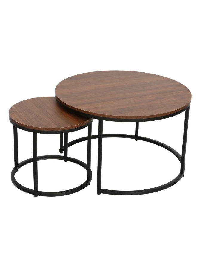 DANUBE HOME Asgard Set of 2 Round Coffee Tables - Stylish Walnut/Black Finish, Durable Engineered Wood & Metal, Ideal for Living Room Furniture - Size L80xW80xH48cm - Image 3