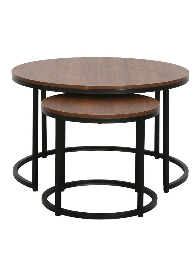 DANUBE HOME Asgard Set of 2 Round Coffee Tables - Stylish Walnut/Black Finish, Durable Engineered Wood & Metal, Ideal for Living Room Furniture - Size L80xW80xH48cm - Image 4