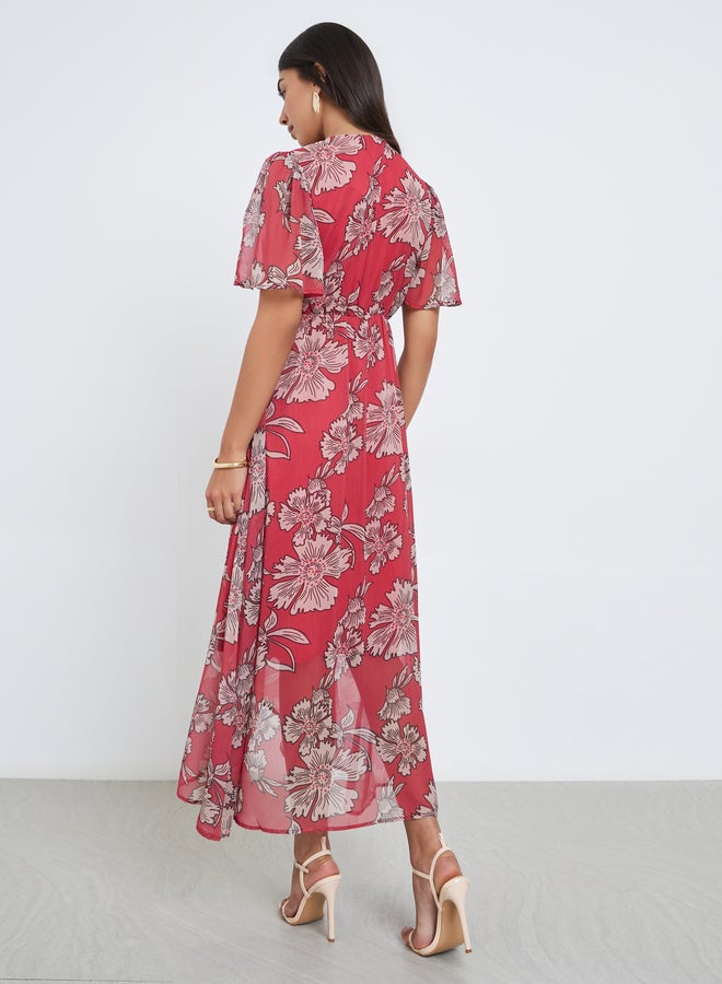 Styli Red Floral Wrap Maxi Dress - Image 4