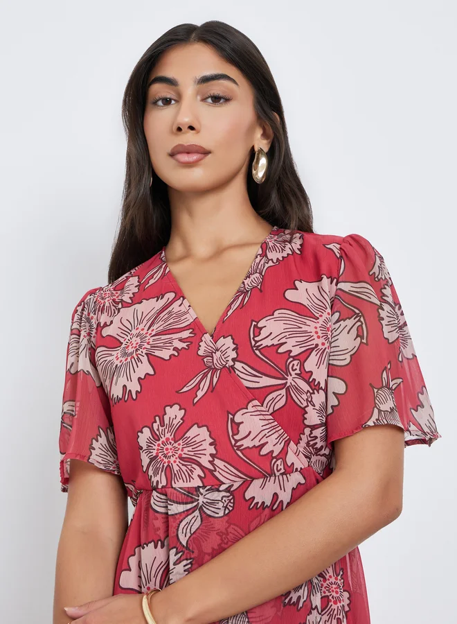 Styli Styli Red Floral Wrap Maxi Dress