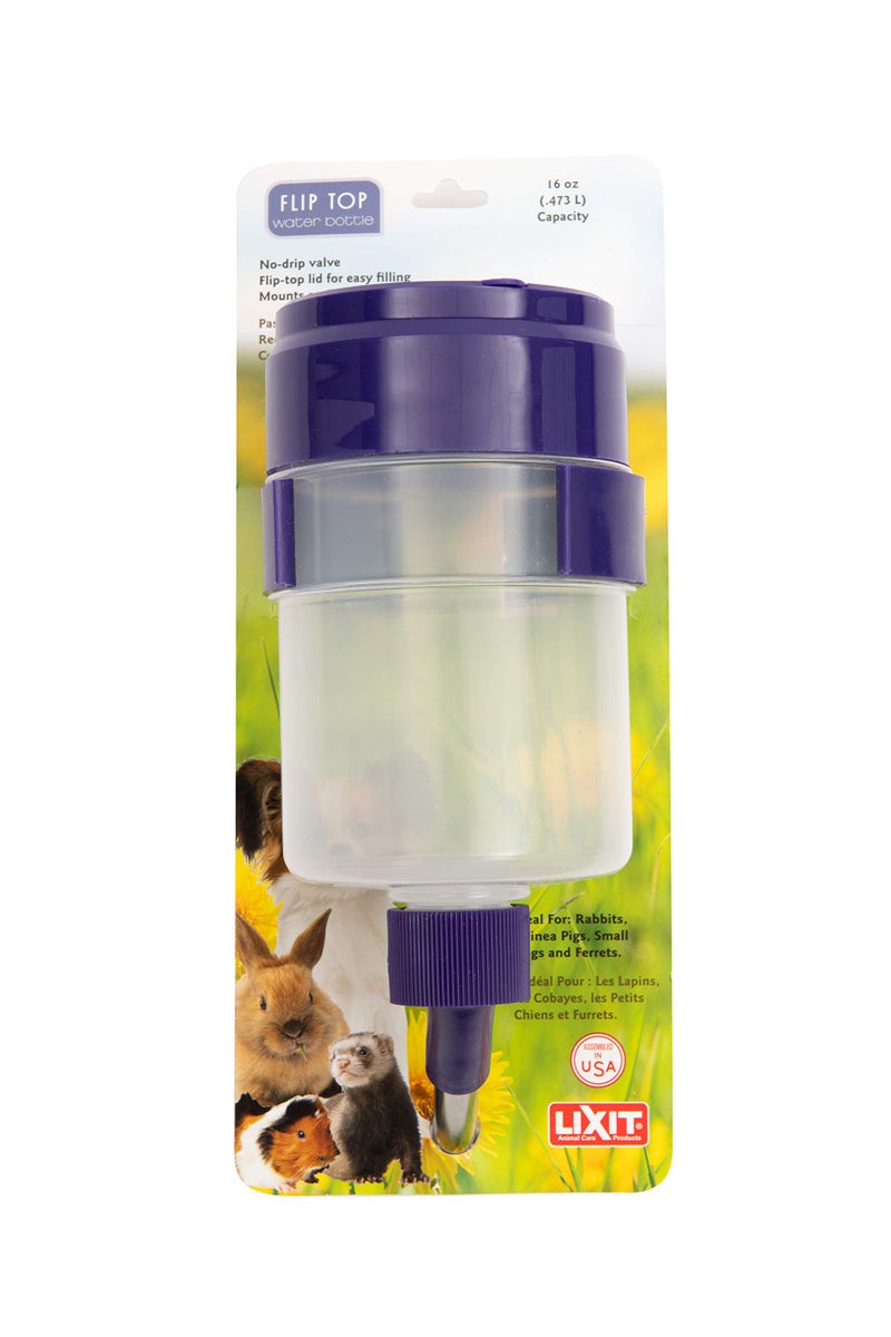 LixitÂ® Lever Valve Top Fill No Drip Water Bottles for Rabbits, Chinchillas, Ferrets, Guinea Pigs and Adult Rats (16 Ounce, 1 Pack) - Image 1