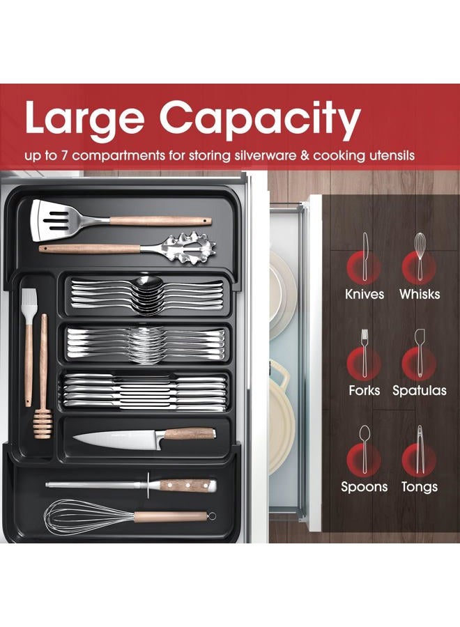 AUJEN Silverware Organizer - Expandable Kitchen Drawer Organizer, Adjustable Utensil Organizer, Cutlery Drawer Organizer for Forks, Knives, Multipurpose Kitchen Organizers and Storage Solution, Black - Image 3