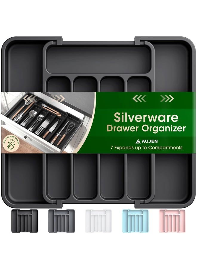 AUJEN Silverware Organizer - Expandable Kitchen Drawer Organizer, Adjustable Utensil Organizer, Cutlery Drawer Organizer for Forks, Knives, Multipurpose Kitchen Organizers and Storage Solution, Black - Image 1