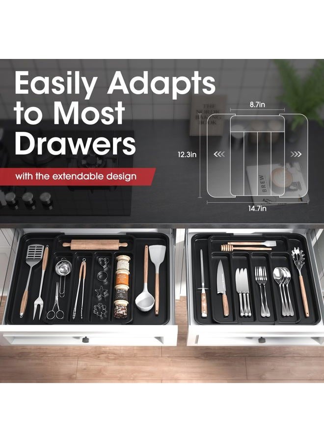 AUJEN Silverware Organizer - Expandable Kitchen Drawer Organizer, Adjustable Utensil Organizer, Cutlery Drawer Organizer for Forks, Knives, Multipurpose Kitchen Organizers and Storage Solution, Black - Image 5