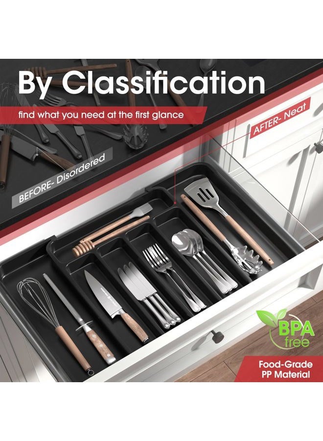 AUJEN Silverware Organizer - Expandable Kitchen Drawer Organizer, Adjustable Utensil Organizer, Cutlery Drawer Organizer for Forks, Knives, Multipurpose Kitchen Organizers and Storage Solution, Black - Image 2