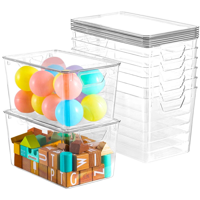 Freebat 6 Pack Clear Storage Bins with Lids, 7 Quart Stackable Storage Boxes for Storage and Organization, Plastic Storage Containers with Lids, Plastic Bins with Handles for Office, Bedroom, Study Room - Image 1