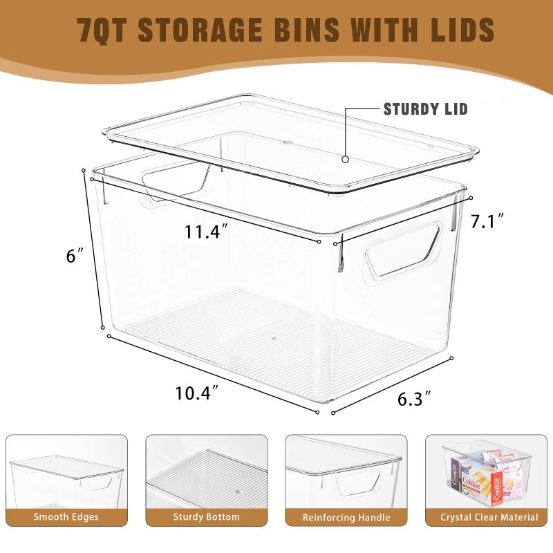 Freebat 6 Pack Clear Storage Bins with Lids, 7 Quart Stackable Storage Boxes for Storage and Organization, Plastic Storage Containers with Lids, Plastic Bins with Handles for Office, Bedroom, Study Room - Image 2